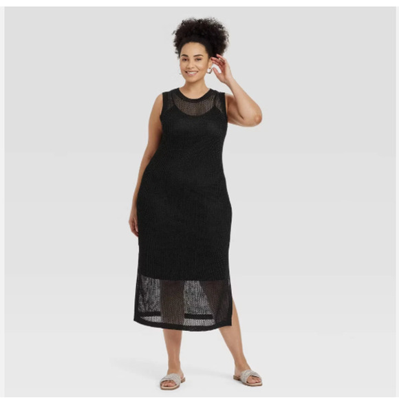 Openwork Midi Tank Black Dress Sz Large NWT - A New Day - Picture 2 of 10